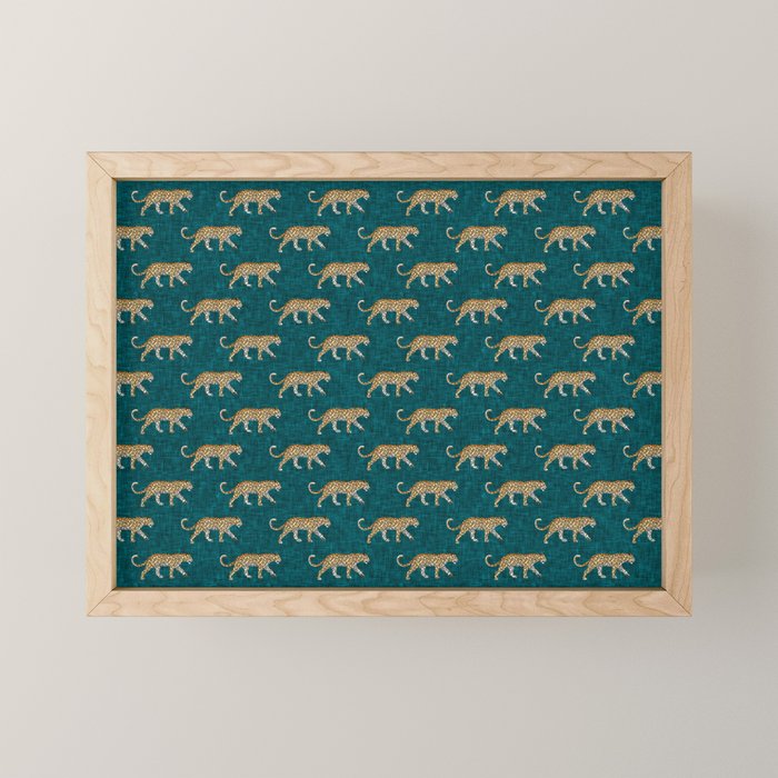 leopards walking - teal Mini Art Print Gallery Image 1