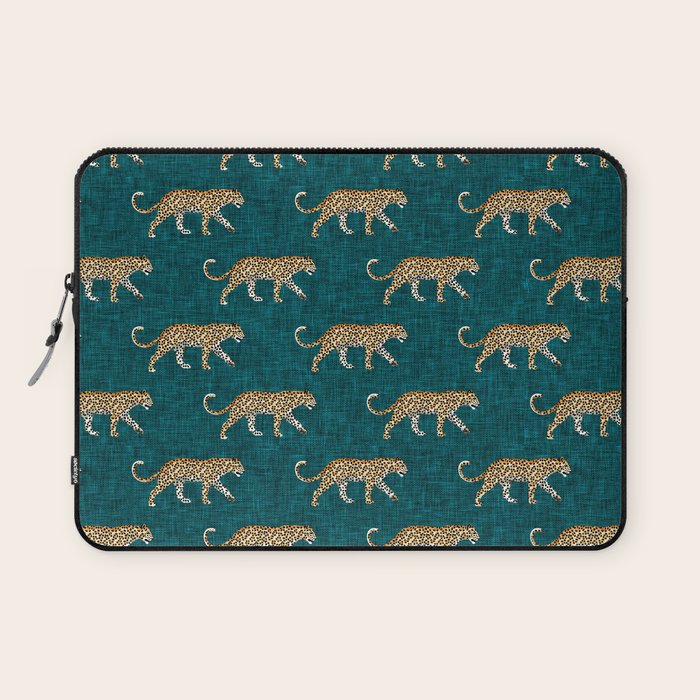 leopards walking - teal Laptop Sleeve Gallery Image 1