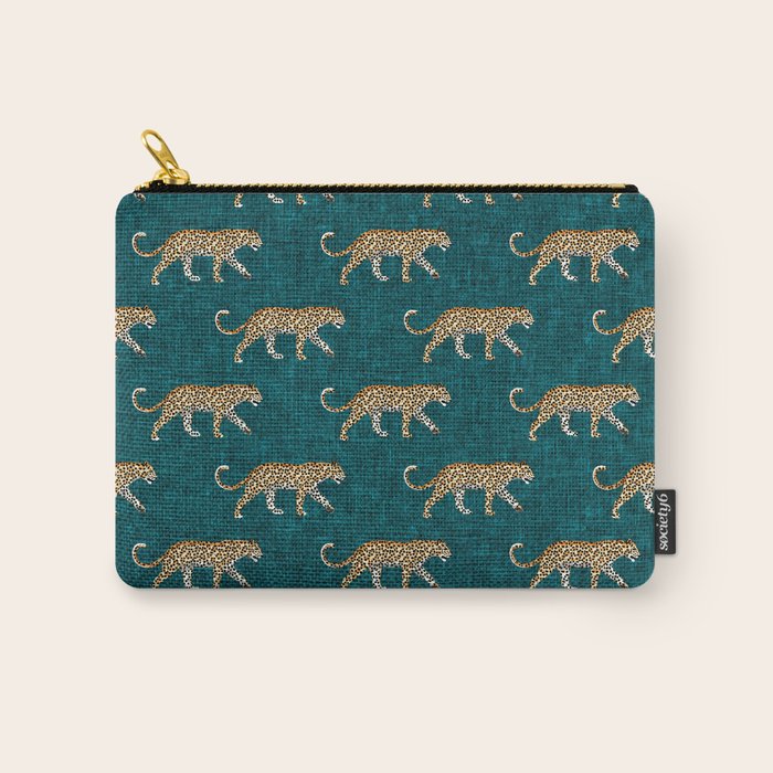 leopards walking - teal Carry All Pouch Gallery Image 1
