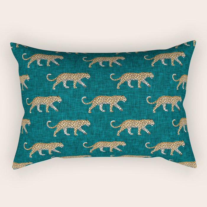leopards walking - teal Rectangular Pillow Gallery Image 2