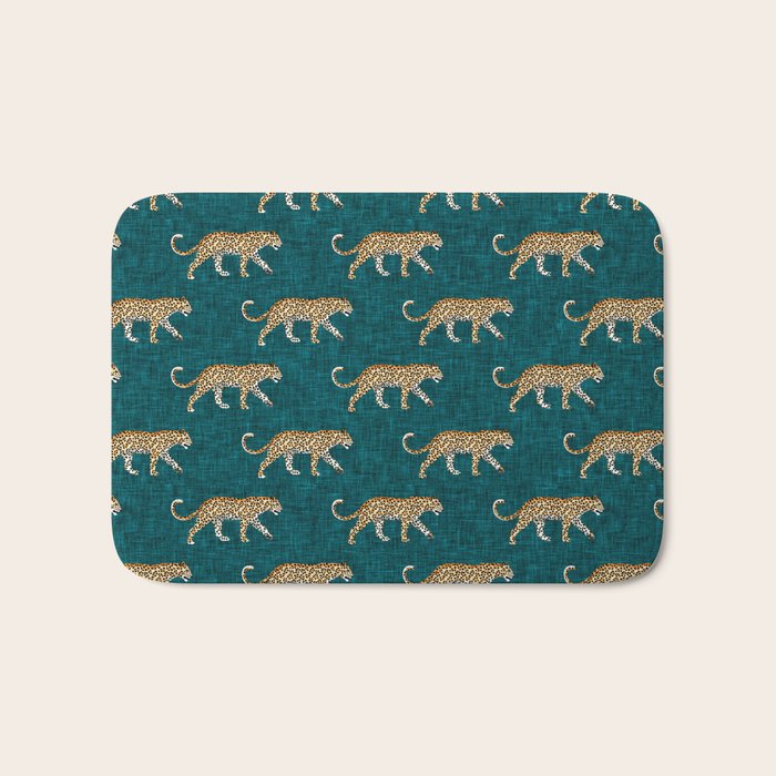 leopards walking - teal Bath Mat Gallery Image 1