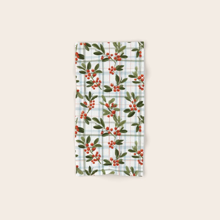 Festive Berries on Tartan Bath Towel Gallery Image 1