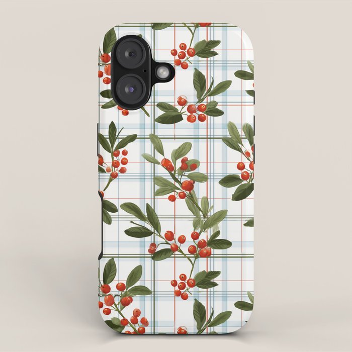 Festive Berries on Tartan iPhone Case Gallery Image 1