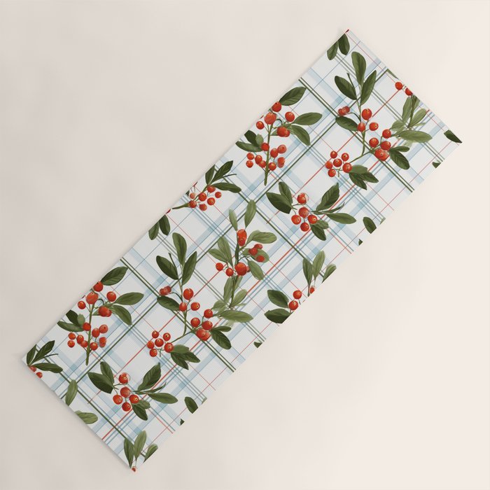 Festive Berries on Tartan Yoga Mat Gallery Image 1