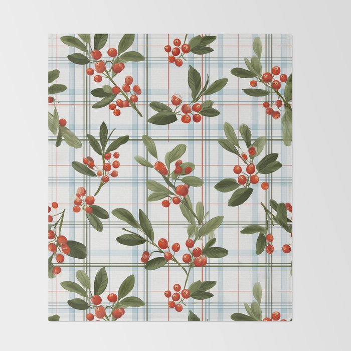 Festive Berries on Tartan Throw Blanket Gallery Image 2