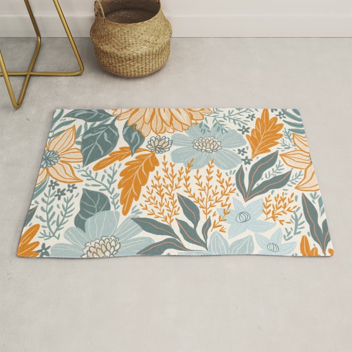 Retro Pastel Gouache Floral Rug Gallery Image 1