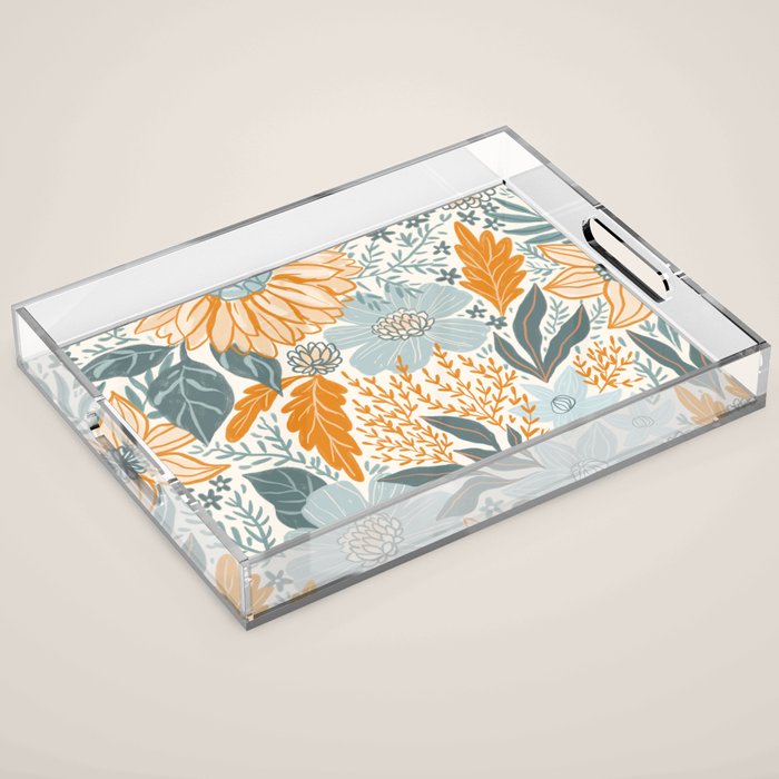 Retro Pastel Gouache Floral Acrylic Tray Gallery Image 1