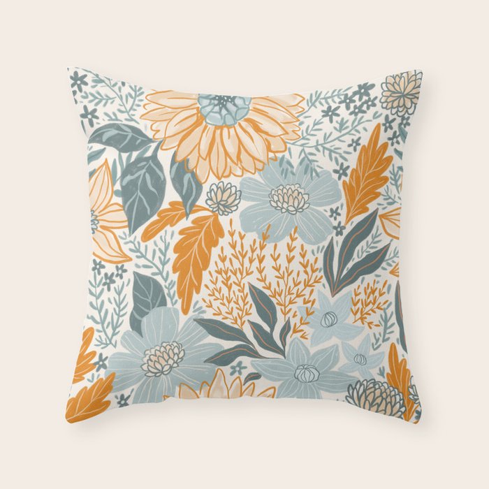 Retro Pastel Gouache Floral Throw Pillow Gallery Image 6