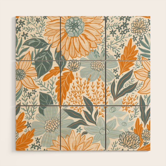 Retro Pastel Gouache Floral Wood Wall Art Gallery Image 1