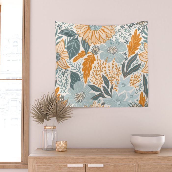 Retro Pastel Gouache Floral Wall Tapestry Gallery Image 2