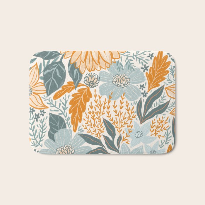Retro Pastel Gouache Floral Bath Mat Gallery Image 1