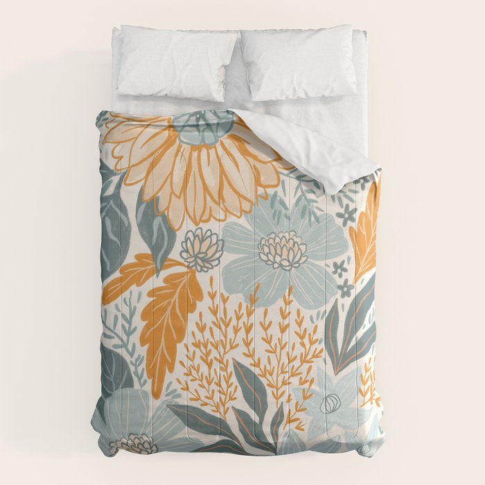 Retro Pastel Gouache Floral Comforter Gallery Image 6