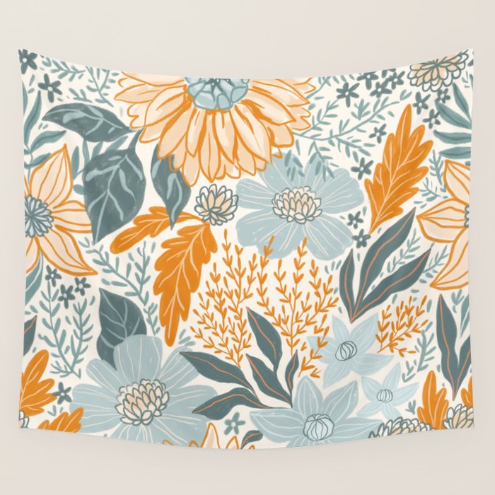 Retro Pastel Gouache Floral Wall Tapestry Gallery Image 4
