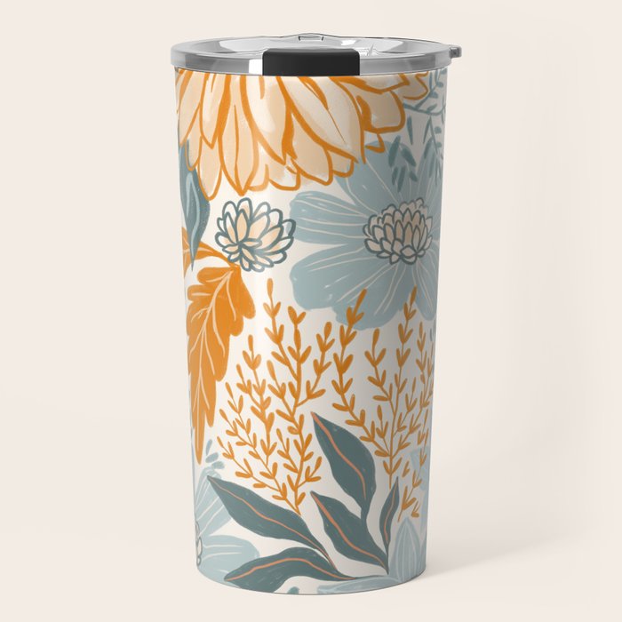 Retro Pastel Gouache Floral Travel Mug Gallery Image 1
