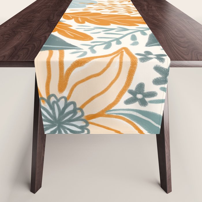 Retro Pastel Gouache Floral Table Runner Gallery Image 1