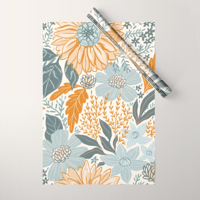 Retro Pastel Gouache Floral Wrapping Paper Gallery Image 1
