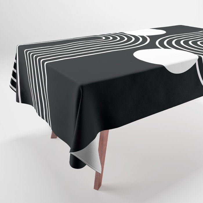 Mid Century Modern Geometric 191 in White and Black Tablecloth Gallery Image 1