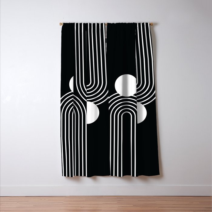Mid Century Modern Geometric 191 in White and Black Window Curtain Gallery Image 3