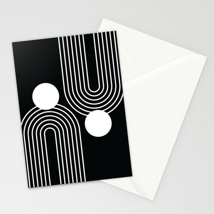 Mid Century Modern Geometric 191 in White and Black Stationery Card Gallery Image 2