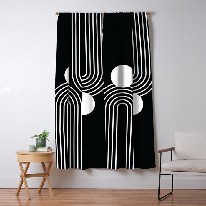 Mid Century Modern Geometric 191 in White and Black Window Curtain Gallery Image 1