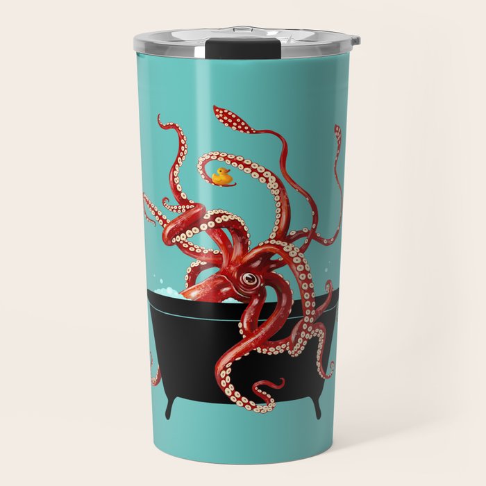 Giant Squid in Bathtub Travel Mug Gallery Image 1