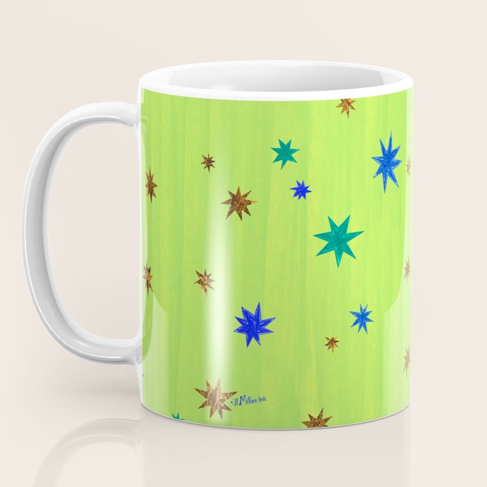 Celestial Star Twinkle in Galaxy Green Watercolor Coffee Mug Gallery Image 3