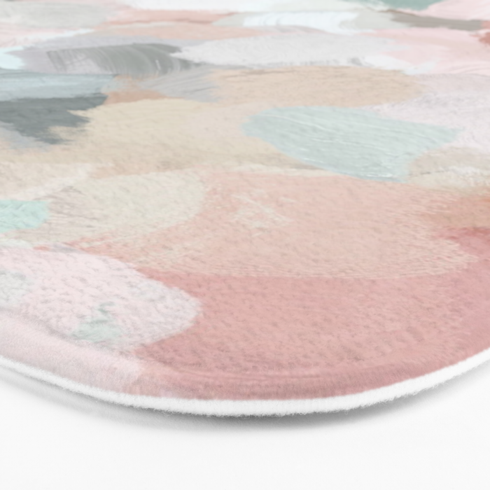Minty Kisses - Blush Pink Mint Green Blue Coral Peach Abstract Flower Wall Art Springtime Painting Bath Mat Gallery Image 3