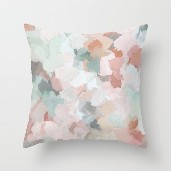 Minty Kisses - Blush Pink Mint Green Blue Coral Peach Abstract Flower Wall Art Springtime Painting Throw Pillow Gallery Image 6