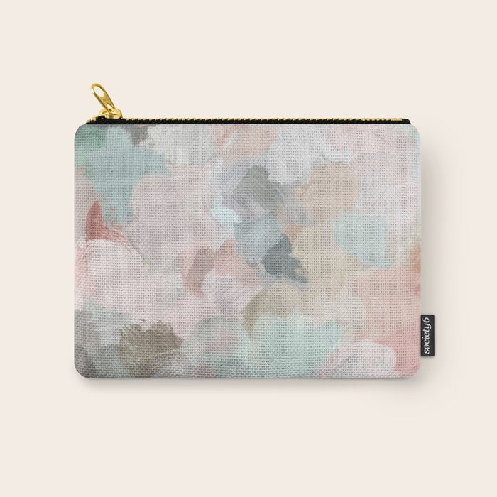 Minty Kisses - Blush Pink Mint Green Blue Coral Peach Abstract Flower Wall Art Springtime Painting Carry All Pouch Gallery Image 1