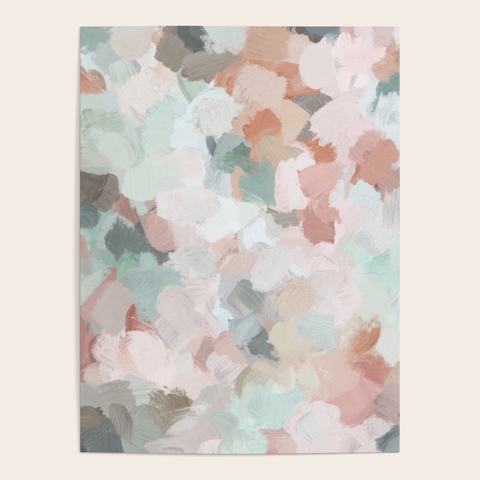 Minty Kisses - Blush Pink Mint Green Blue Coral Peach Abstract Flower Wall Art Springtime Painting Poster Gallery Image 4