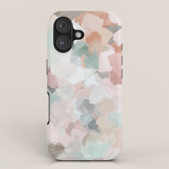 Minty Kisses - Blush Pink Mint Green Blue Coral Peach Abstract Flower Wall Art Springtime Painting iPhone Case Gallery Image 1