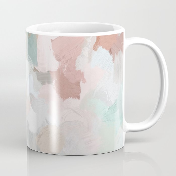 Minty Kisses - Blush Pink Mint Green Blue Coral Peach Abstract Flower Wall Art Springtime Painting Coffee Mug Gallery Image 1