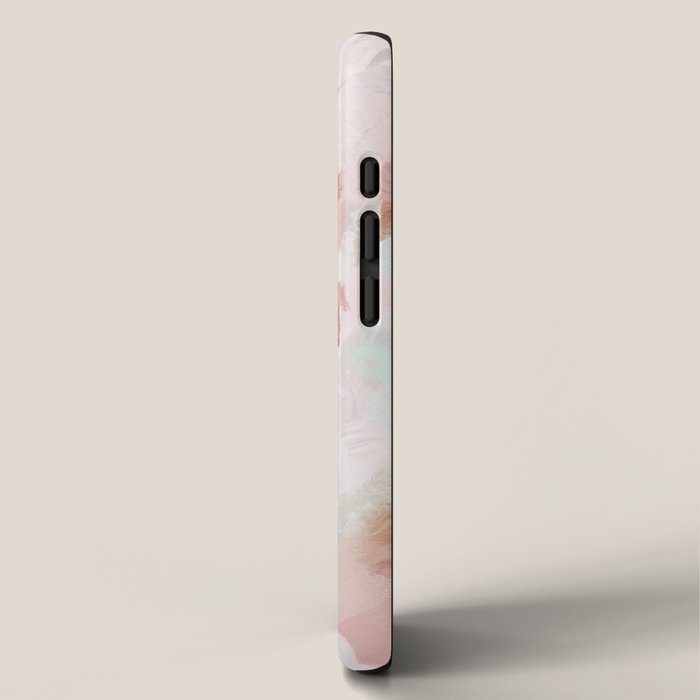 Minty Kisses - Blush Pink Mint Green Blue Coral Peach Abstract Flower Wall Art Springtime Painting iPhone Case Gallery Image 2