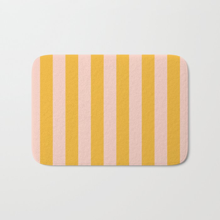Simple Contemporary Stripe Pattern in Blush Pink and Yellow Orange Bath Mat Gallery Image 1