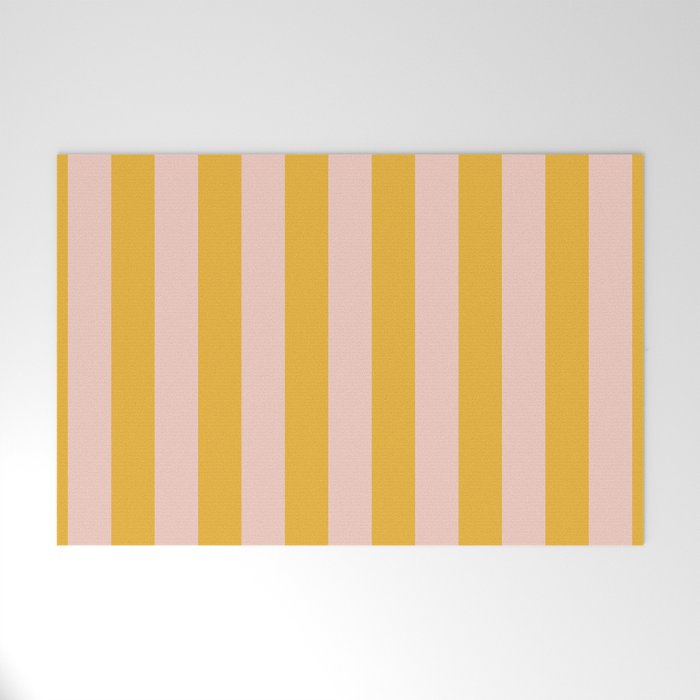 Simple Contemporary Stripe Pattern in Blush Pink and Yellow Orange Welcome Mat Gallery Image 1