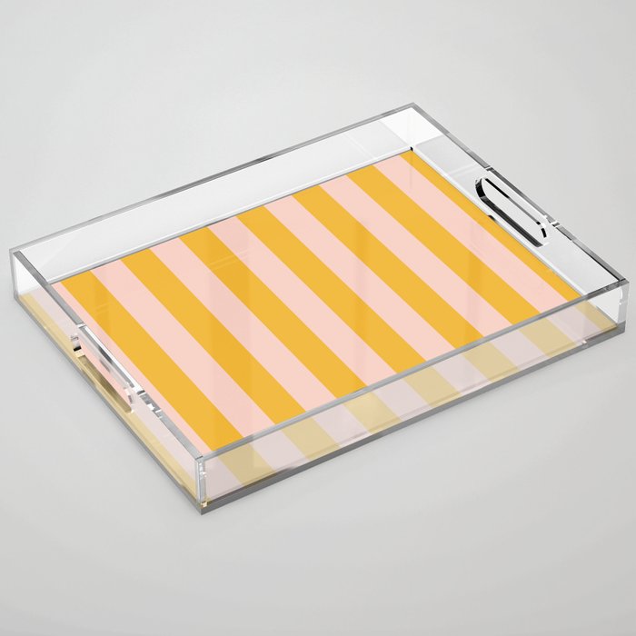 Simple Contemporary Stripe Pattern in Blush Pink and Yellow Orange Acrylic Tray Gallery Image 1
