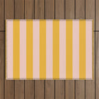 Simple Contemporary Stripe Pattern in Blush Pink and Yellow Orange Outdoor Rug Gallery Image 1