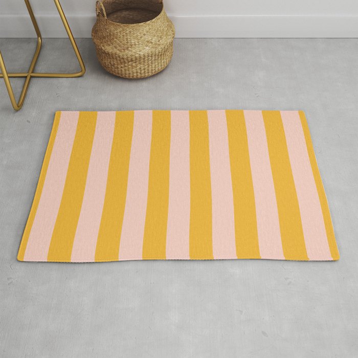 Simple Contemporary Stripe Pattern in Blush Pink and Yellow Orange Rug Gallery Image 1