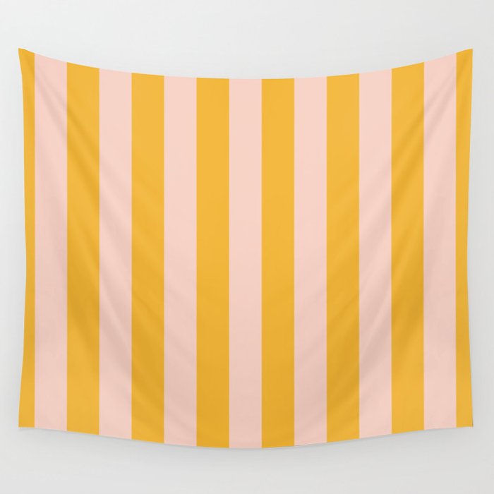 Simple Contemporary Stripe Pattern in Blush Pink and Yellow Orange Wall Tapestry Gallery Image 4