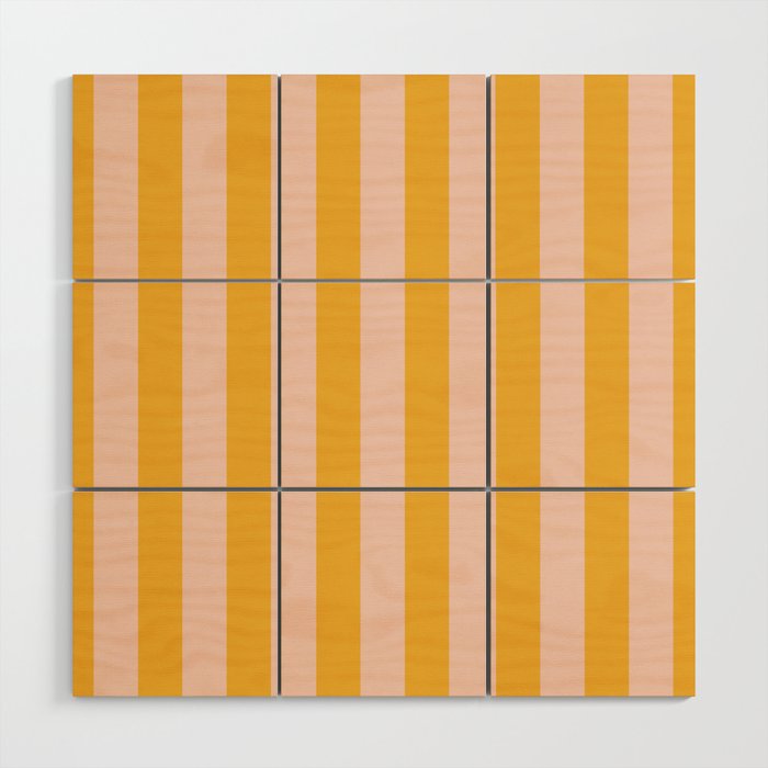Simple Contemporary Stripe Pattern in Blush Pink and Yellow Orange Wood Wall Art Gallery Image 1