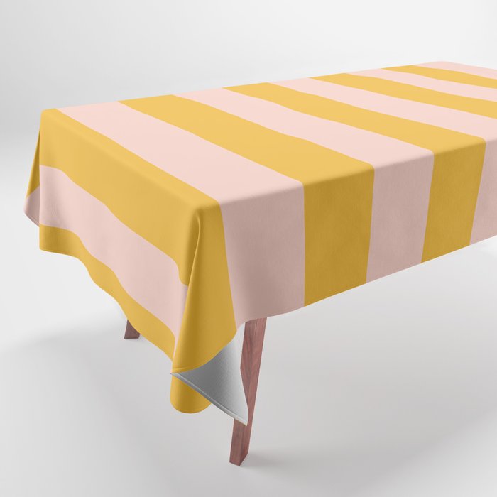 Simple Contemporary Stripe Pattern in Blush Pink and Yellow Orange Tablecloth Gallery Image 1