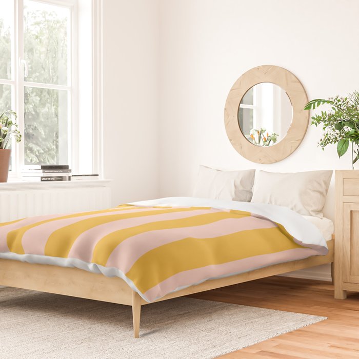 Simple Contemporary Stripe Pattern in Blush Pink and Yellow Orange Duvet Cover Gallery Image 2