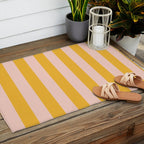 Simple Contemporary Stripe Pattern in Blush Pink and Yellow Orange Outdoor Rug Gallery Image 2