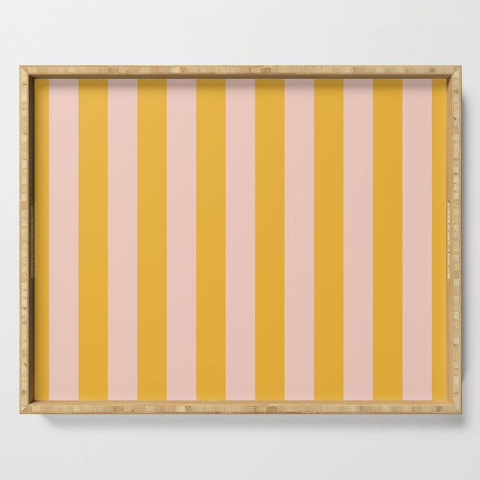 Simple Contemporary Stripe Pattern in Blush Pink and Yellow Orange Serving Tray Gallery Image 1