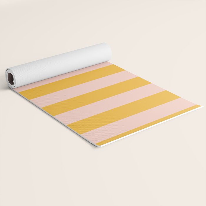 Simple Contemporary Stripe Pattern in Blush Pink and Yellow Orange Yoga Mat Gallery Image 2