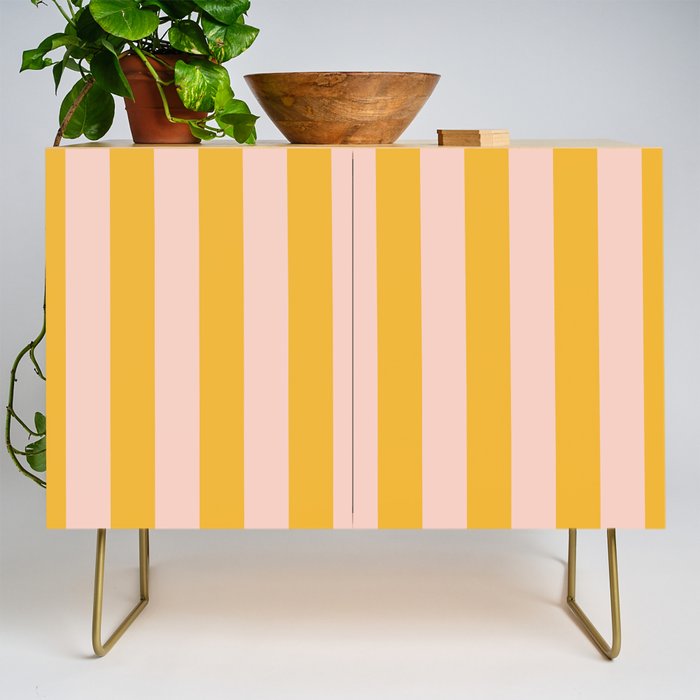 Simple Contemporary Stripe Pattern in Blush Pink and Yellow Orange Credenza Gallery Image 1
