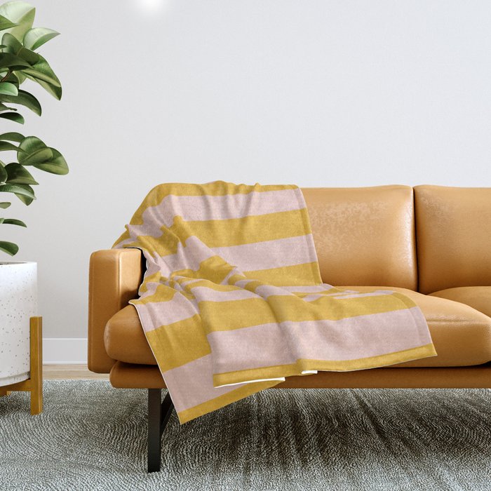 Simple Contemporary Stripe Pattern in Blush Pink and Yellow Orange Throw Blanket Gallery Image 1