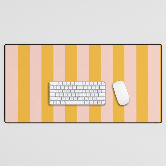 Simple Contemporary Stripe Pattern in Blush Pink and Yellow Orange Desk Mat Gallery Image 1