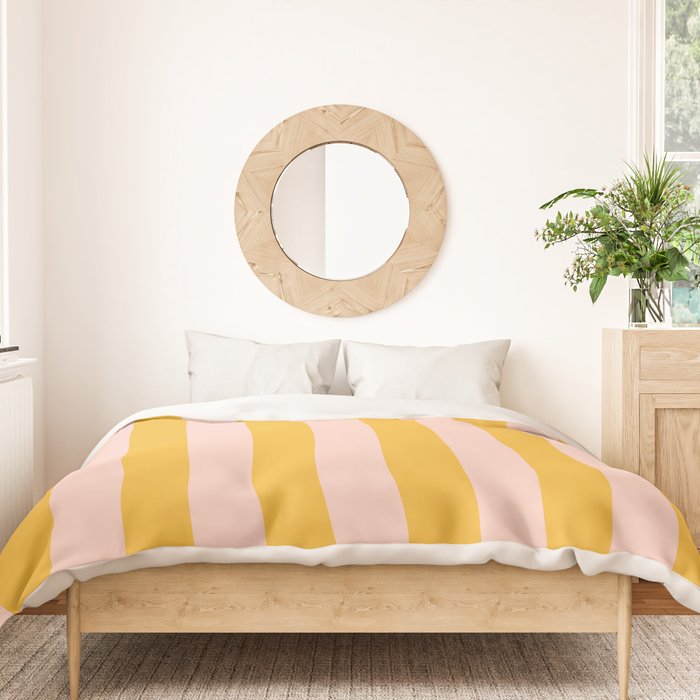 Simple Contemporary Stripe Pattern in Blush Pink and Yellow Orange Duvet Cover Gallery Image 3