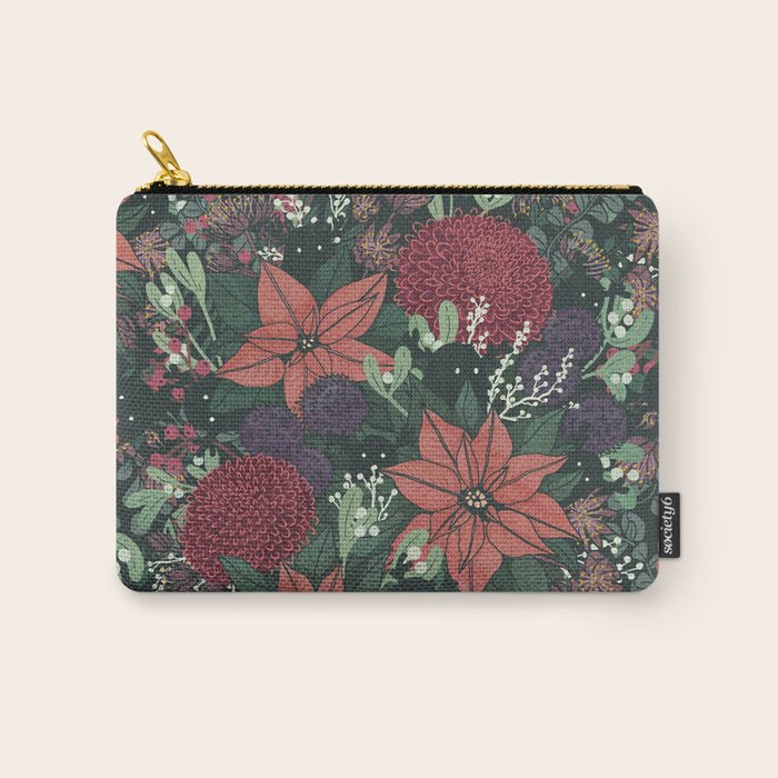 Wild Flowers Winter Bouquet (Enchanting Hidden Monsters in Dark Floral) Carry All Pouch Gallery Image 1